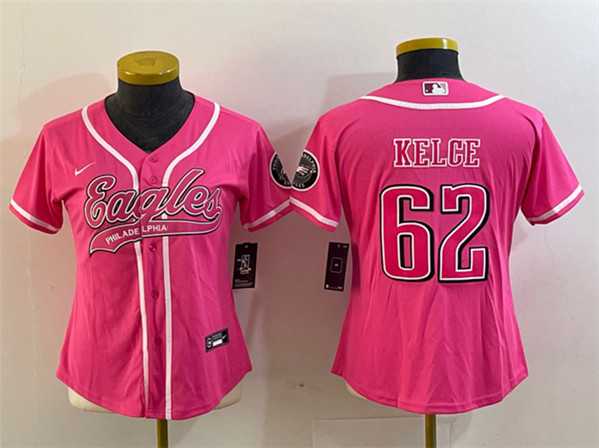 Womens Philadelphia Eagles #62 Jason Kelce Pink Cool Base Stitched Baseball Jersey(Run Small)->women nfl jersey->Women Jersey